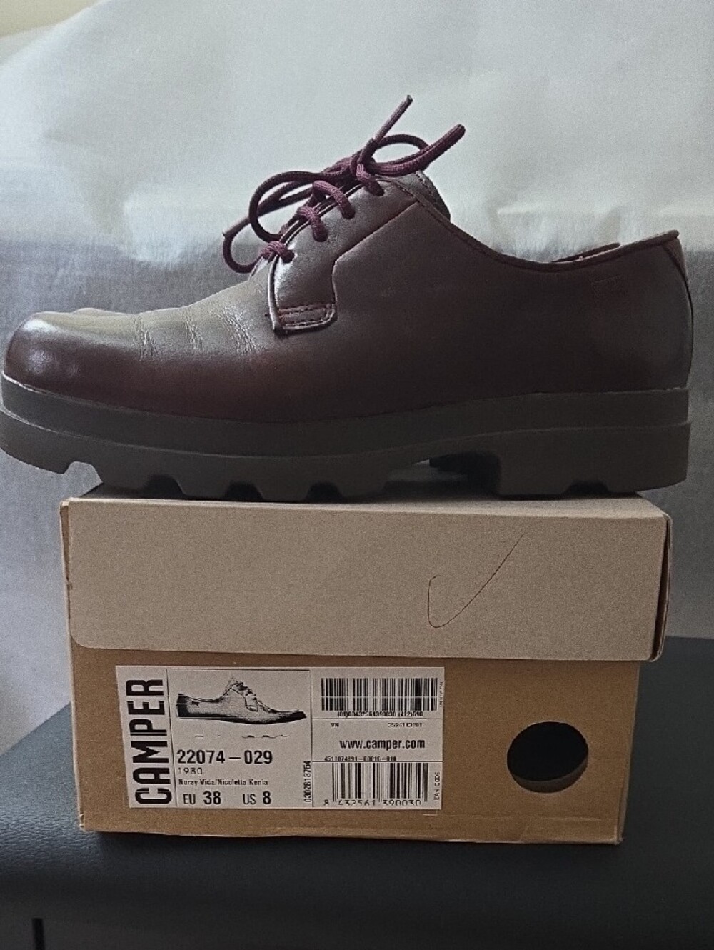 Camper Men's Burgundy Leather Lace-Up Oxfords - Picture 2 of 4